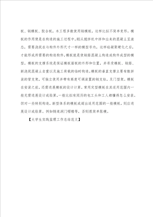 大学生实践监理工作总结范文