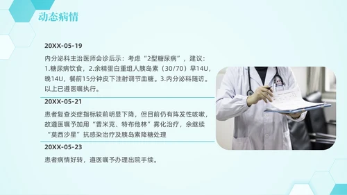 蓝色六边形简约商务肺部感染护理查房PPT医学PPT模板