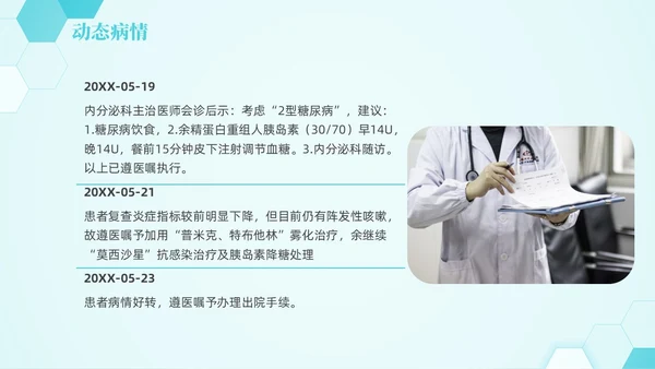 蓝色六边形简约商务肺部感染护理查房PPT医学PPT模板