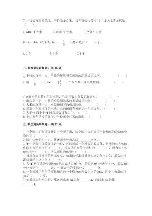 人教版六年级下册数学期末测试卷及参考答案【培优b卷】.docx