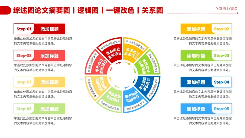 红色简约风8项循环关系图PPT