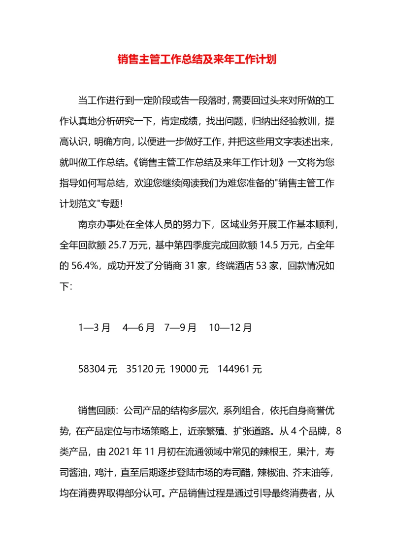 销售主管工作总结及来年工作计划.docx