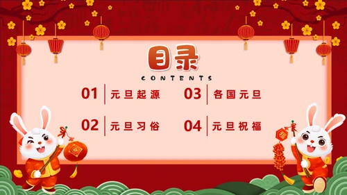 兔年快乐元旦的起源与习俗通用PPT模板