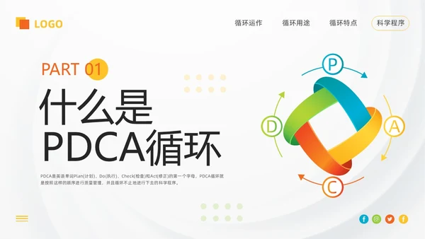 橙色简约pdca循环工作方法培训PPT模板动态PPT宣传PP