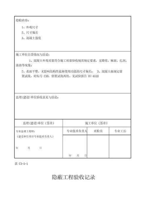 (完整版)混凝土隐蔽工程验收记录汇总