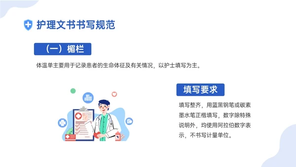 蓝色插画卡通护理文书书写规范培训PPT课件