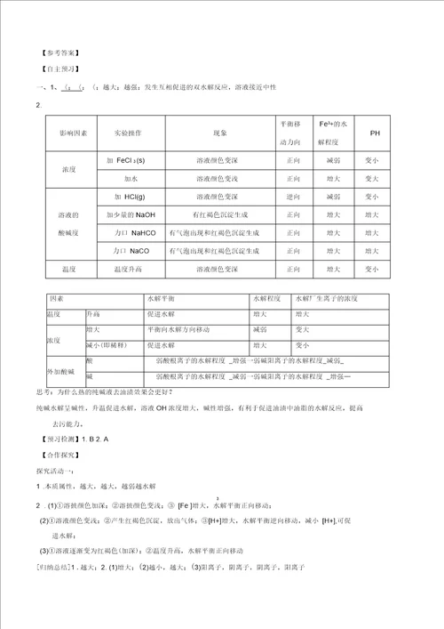 高中化学第03章水溶液中的离子平衡专题3.3.2影响盐类水解因素导学案新人教选修4