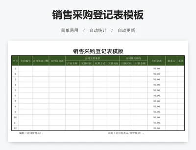 销售采购登记表模板