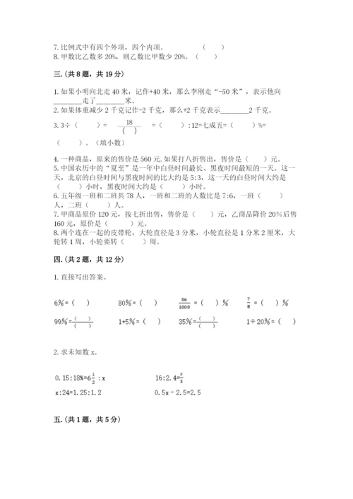 小学六年级数学摸底考试题附参考答案（精练）.docx