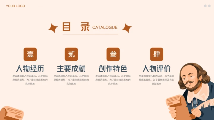 大气莎士比亚人物介绍宣传PPT