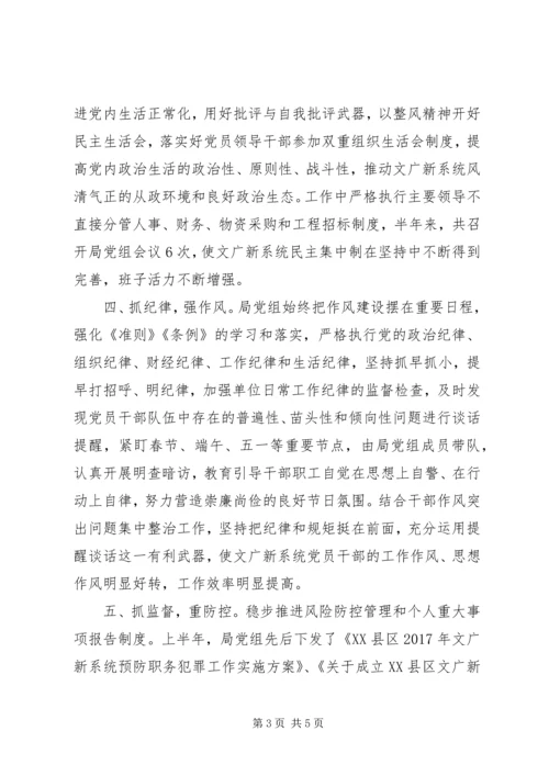 文广新局XX年上半年党风廉政建设工作小结.docx