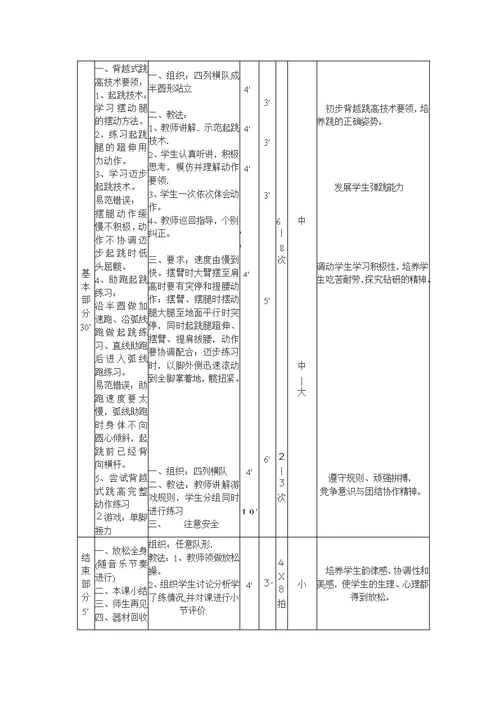 《背越式跳高》教案（水平四）