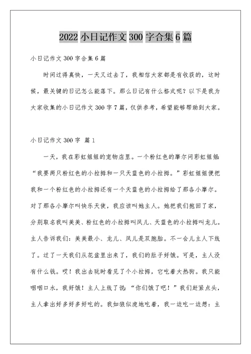 2022小日记作文300字合集6篇