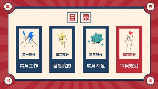 复古创意卡通插画民国风工作汇报PPT模板
