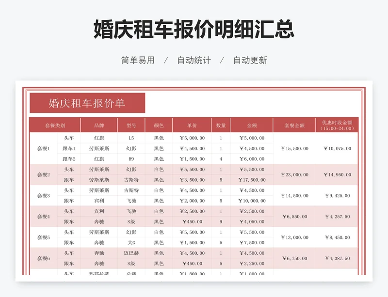婚庆租车报价明细汇总