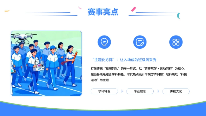 蓝色插画运动风校园运动会PPT模板