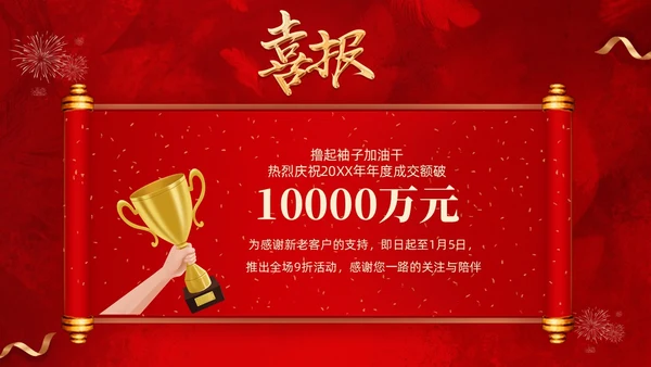 红色喜庆简约企业销售喜报战报捷报PPT