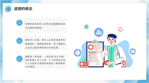 蓝色几何边框简洁医务人员职业素养培训PPT