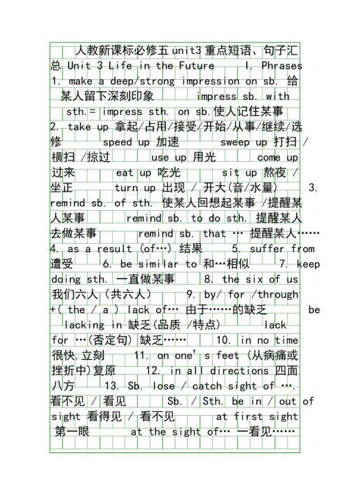 人教新课标必修五unit3重点短语句子汇总.docx