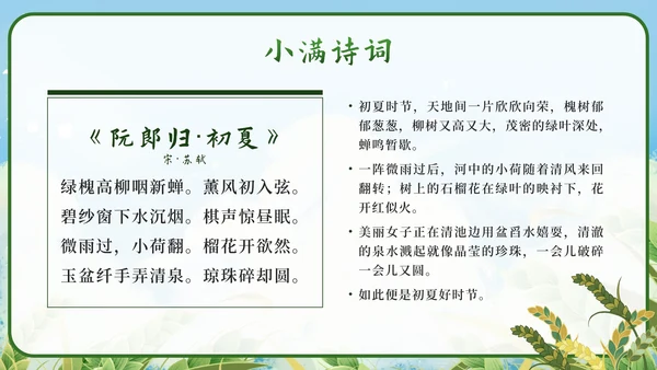 绿色清新国潮二十四节气之小满带内容PPT模板
