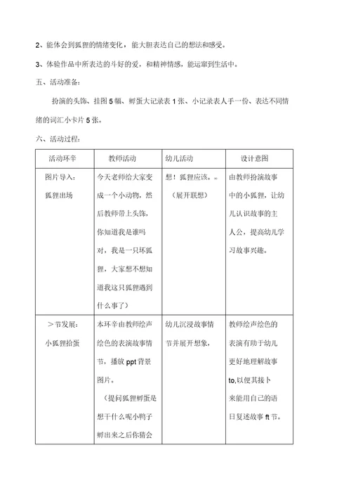 大班语言教育课《狐狸孵蛋》