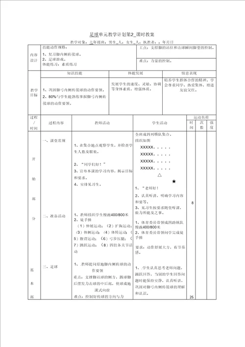 初中体育足球课教案全