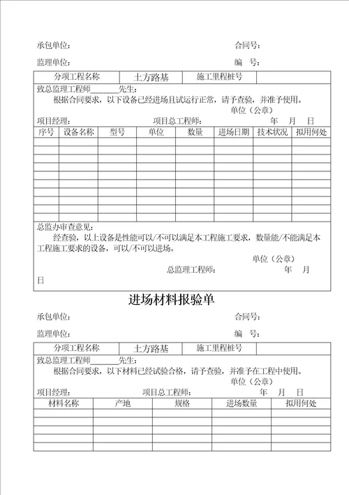 分项工程开工报告全套表格