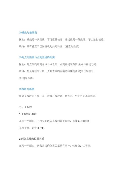 2023年初一七年级下册数学相交线与平行线的知识点.docx