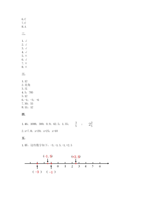 小学六年级下册数学摸底考试题附答案（能力提升）.docx