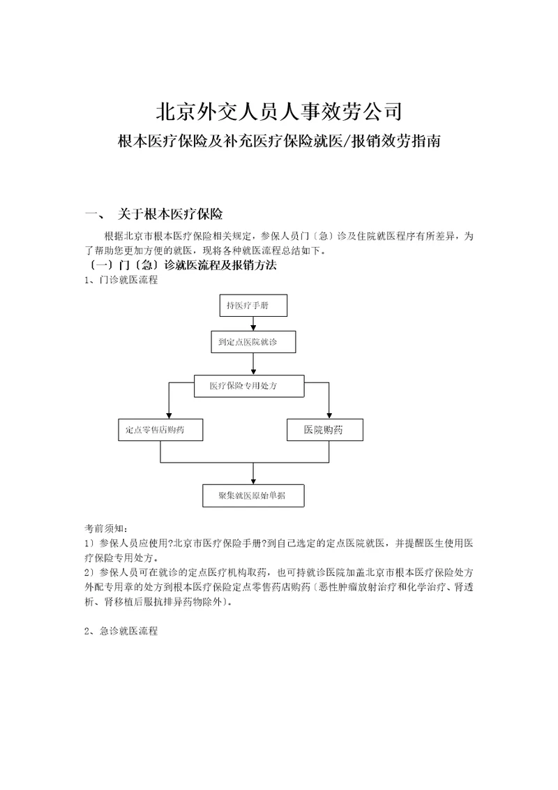 北京外交人员人事服务公司基本医疗保险及补充医疗保险就医报销