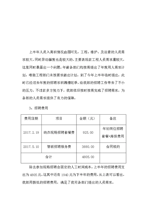 2017年人力资源部年中总结报告