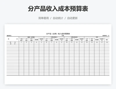 分产品收入成本预算表