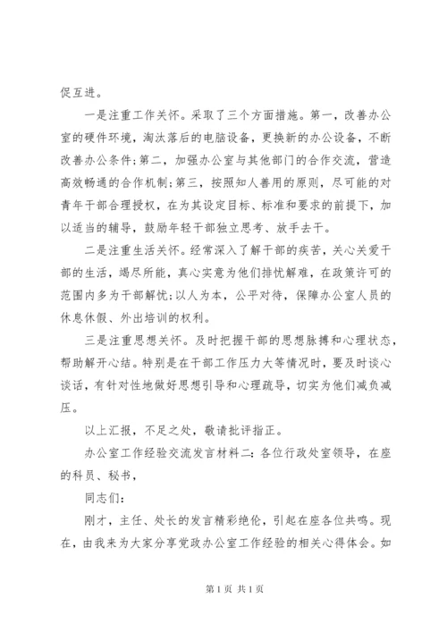 办公室工作经验交流发言材料范文两篇.docx