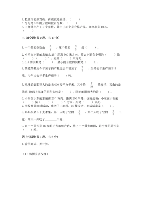 小学六年级上册数学期末测试卷附答案（研优卷）.docx