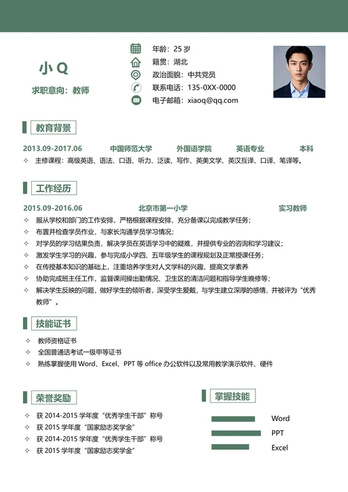 教师求职简历 (2)