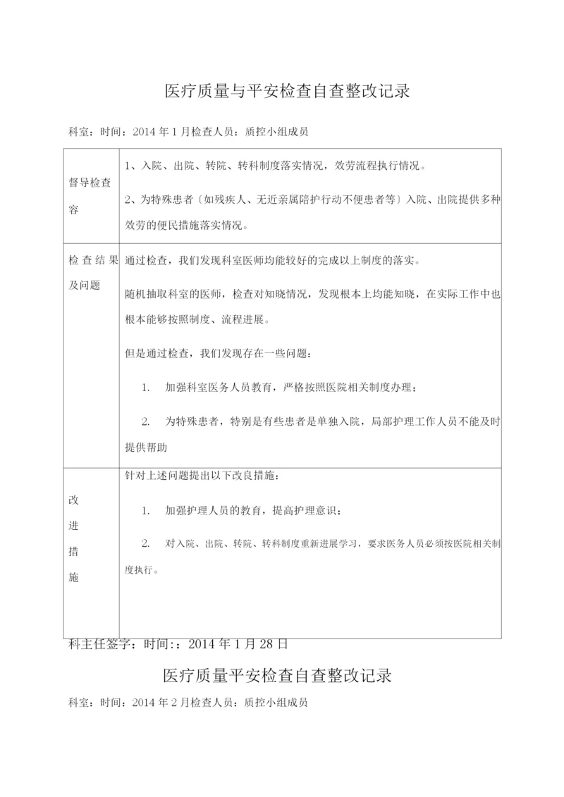 医疗质量安全检查自查整改记录.docx