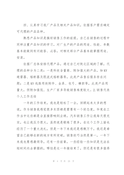 销售代表个人工作总结10篇.docx