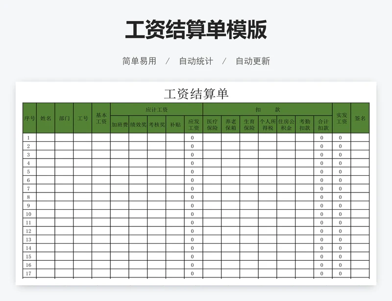 工资结算单模版