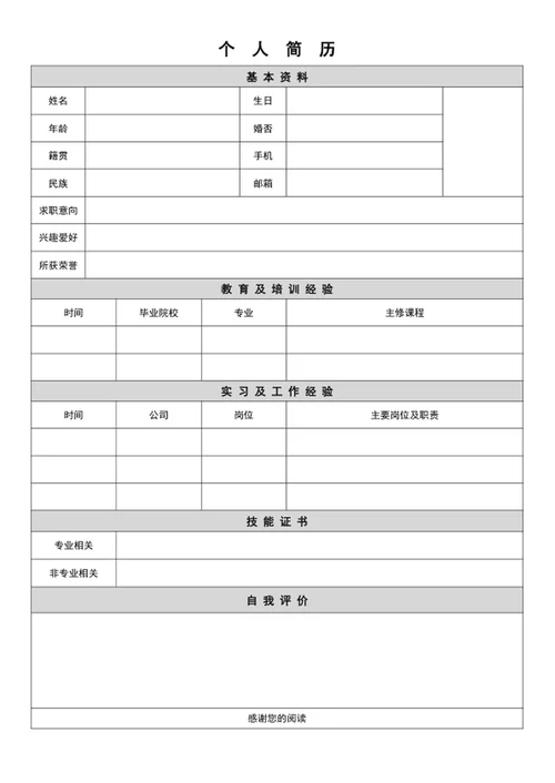 表格简历模板word门店常用个人简历表格