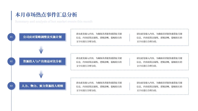 蓝色商务风3项矩阵分布PPT单页