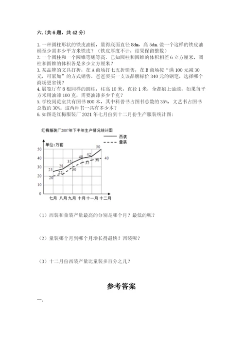 人教版数学六年级下册试题期末模拟检测卷附参考答案【完整版】.docx