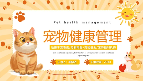 猫咪，宠物健康管理PPT模板