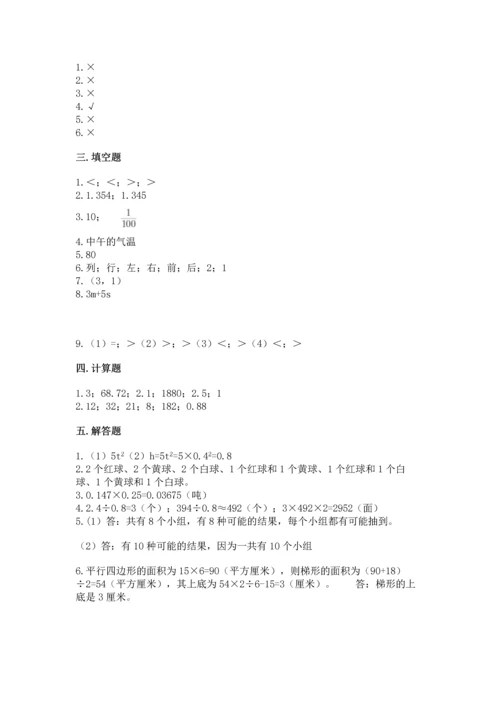 人教版数学五年级上册期末考试试卷含答案（夺分金卷）.docx