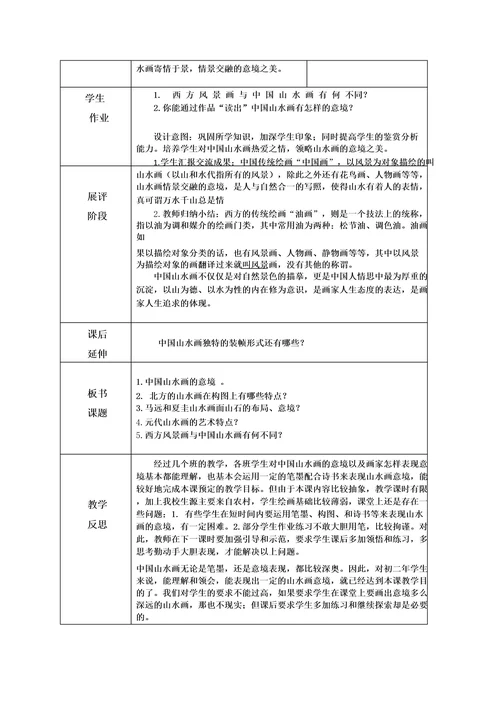 初中美术自然意境中国山水画教学设计学情分析教材分析课后反思