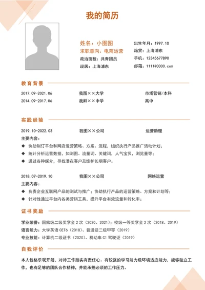 电商运营简历模板
