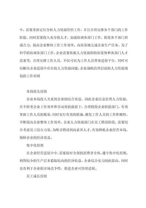 企业战略管理层面的人力资源规划