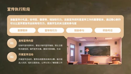 深绿色卡通风班委竞选演讲PPT