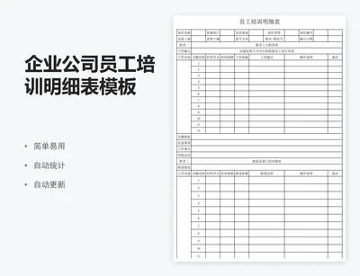 企业公司员工培训明细表模板
