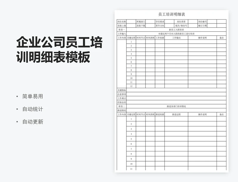 企业公司员工培训明细表模板