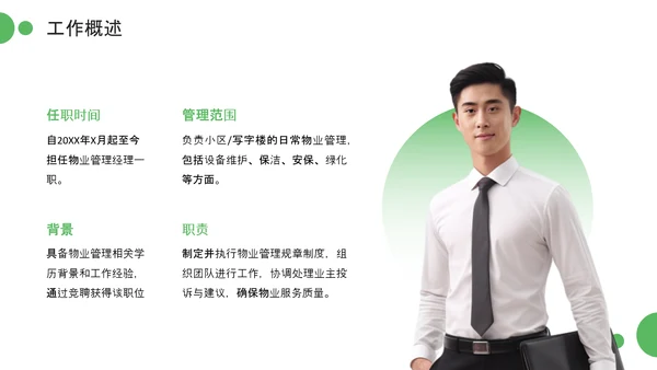 绿色简约风物业管理经理述职报告PPT模板